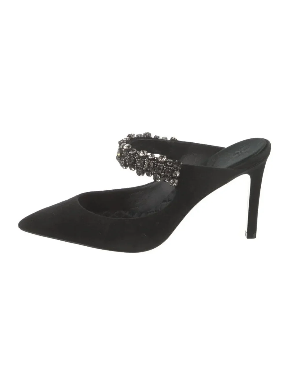 Tory Burch Black Suede Crystal Embellished Pointed Toe Mule Stiletto Heel Size 9